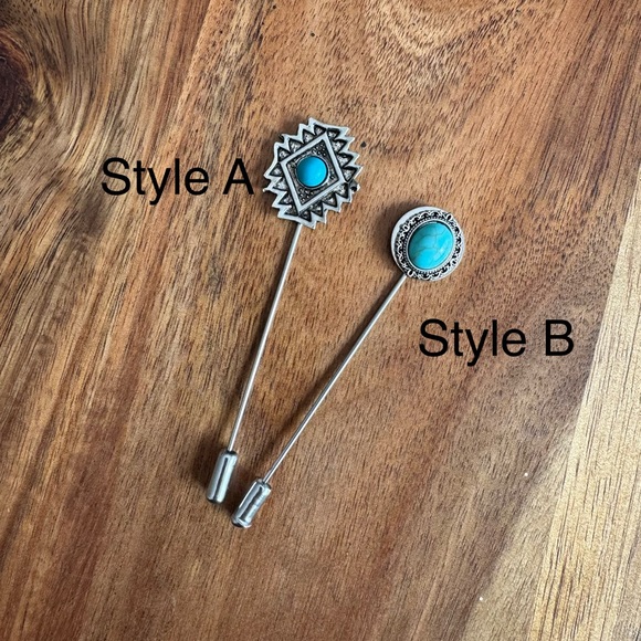 HANDCRAFTED Silver and Turquoise Brooch Hat Pins - Picture 3 of 3